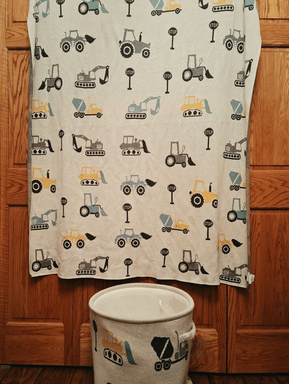 Construction Blanket and Laundry Basket Bundle, Baby Shower Gift